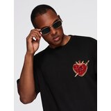 Ombre Men's cotton T-shirt with jewelry applique on chest - black Cene
