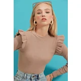 Trend Alaçatı Stili Women's Biscuit Ruffled Shoulders Half Fisherman Sweater