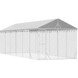 vidaXL Zunanja pasja ograda s streho srebrna 3x9x2,5 m pocinkano jeklo - - Srebrna - 92.25 - 3 x 9 x 2.5 m - 2025- | Shoptok.si