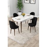 Hanah home trpezarijski set Rut, sto na razvlačenje i 4 stolice, bela ploča, noge boje oraha, crna tkanina Babyface | Eponuda.com