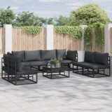  Vrtna sedežna garnitura z blazino 9 pcs Črna Aluminij - - črna - 84.4 - 70 x 70 x 32 cm - Cene