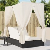 Maison Chic Dvojni Ležalnik - Sončna ležalnik s streho in zavesami črn poli ratan, (22042808) | Shoptok.si