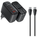 Ldnio "QC366 GaN crni kućni punjač za mobilne telefone 65W QC3.0 2xPD3.0+kabl USB C na USB C" | Eponuda.com