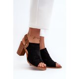 PE1 Women's Black Cut-out Heeled Sandals Rosca Cijene
