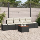 vidaXL 5-delni vrtni kavčni set z blazinami Črna poli ratan akacija, (22093547) | Shoptok.si