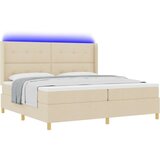 Box Spring postelja z vzmetnico in LED krem 200x200 cm tkanina, (22049510) | Shoptok.si