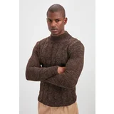 Trendyol Men's Brown Men's Braided Turtleneck Knitwear Sweater