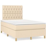 vidaXL Box spring postelja z vzmetnico LED krem 120x190 cm blago | Shoptok.si
