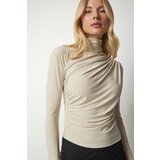  Women's Cream Shirring Detail Standing Collar Sandy Blouse | shoptok.hr