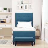 Box Spring krevet s madracem i klupicom tamnoplave boje 100x200 cm od baršuna | shoptok.hr