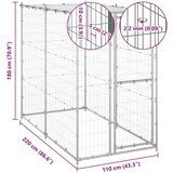 vidaXL Vanjski kavez za pse s krovom pocinčani čelik 110x220x180 cm | shoptok.hr
