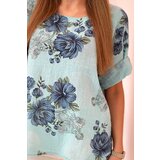 Kesi Włoski Women's cotton blouse with short sleeves and a floral pattern mint | shoptok.hr