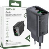Acefast MREŽNI POLNILEC GAN USB-A / USB-C PD 20W ZA TELEFONE ČRN, (21974675) | Shoptok.si