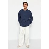 Trendyol Indigo Men's Oversized Label Detail Long Sleeve Textured Cotton Sweatshirt.