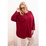 Kesi Włoski Plus Size women's blouse with cotton, featuring a pocket and rolled-up sleeves burgundy Cene