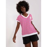 Fashion Hunters White and fuchsia striped blouse with short sleeves Cene