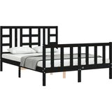  Kreveta s uzglavljem crni 140 x 190 cm od masivnog drva | shoptok.hr