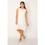 Şans Women's Plus Size White Embroidered Fabric Lined Dress Cene