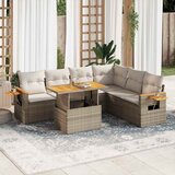 Maison Chic Seti vrtnega pohištva - Vrtna garnitura - Vrtni pohištvo set z blazinami 7-delna bež ratan/akacija, (21796285) | Shoptok.si