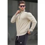 Madmext Men's Beige Zipper Collar Basic Sweatshirt 6157