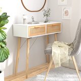Maison Chic konzolna miza - miza ob steni bela 80x30x75cm trdna borovina in naravni ratan, (21786264) | Shoptok.si
