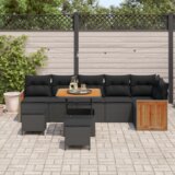 vidaXL 9-delni vrtni kavč s blazinami črnega poli ratana in akacije | Shoptok.si