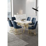 Hanah home trpezarijski set Epal, sto i 6 stolica, ploča u dekoru belog mermera, zlatne noge, antracit tkanina Babyface | Eponuda.com