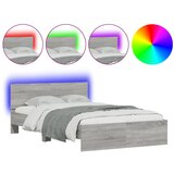 Maison Chic Posteljni okvir - Dvoposteljna postelja - Zakonska postelja z vzglavjem in LED siva sonoma 135x190 cm-J16149, (21761729) Cene