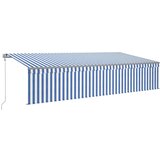 vidaXL Avtomatska tenda s senčilom LED + senzor 6x3 m modra in bela | Shoptok.si