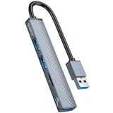USB hub s 4 vhodi, 1x USB 3.0, 2x USB 2.0, TF+microSD, 0,15m, aluminij, AH-A12F