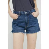 Abercrombie & Fitch Traper kratke hlače za žene, boja: tamno plava, glatki materijal, visoki struk