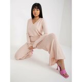 Fashion Hunters Light pink knitted trousers with a wide leg Cene