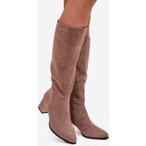 Boto Women's Heeled Boots with Gold Element Beige Nivarae | shoptok.hr