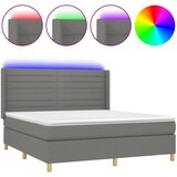 vidaXL Box spring postelja z vzmetnico LED temno siva 180x200 cm blago, (20930455) Cene