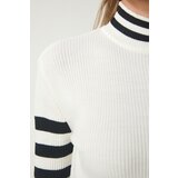 Women's Ecru Stand Up Collar Corduroy Crop Knitwear Sweater | shoptok.hr