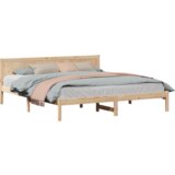 vidaXL Okvir postelje iz borovega lesa Naravni les Trden bor 200 x 200 cm | Shoptok.si