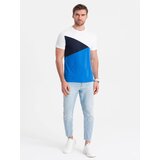 Ombre Men's tricolor cotton t-shirt - white and blue Cene