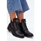 Boto Low Women's Ankle Boots With Flat Heel With Decorative Detail Insulated Black Cylira | Shoptok.si