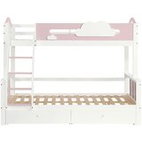 Lumor Pogradna postelja 90x200cm in 140x200cm z lestvijo in dvema predaloma - borov les in Mdf - bela in roza, (22068469) | Shoptok.si