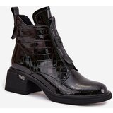 Boto Patent Leather Women's Leather Ankle Boots with Embossing on Block Black Lorenza | Shoptok.si