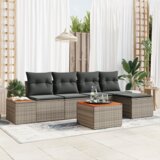 vidaXL 6-delni vrtni set kavčev z blazinami sivo poli ratan akacija | Shoptok.si
