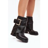 Boto Women's Insulated Heeled Boots with Golden Buckle Black Milira | Shoptok.si