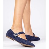 Gemre Navy blue women's ballet flats with buckle and crystals Piona | shoptok.hr