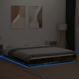 vidaXL Posteljni okvir z LED lučkami dim. hrast 160x200 cm inž. les | Shoptok.si