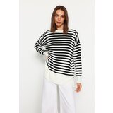 Trendyol Black Striped Comfort Fit Knitwear Sweater Cene