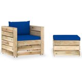  Sedežna garnitura 2-delna z blazinami zelen impreg. les | Shoptok.si