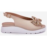 Zazoo Ladies Leather Wedge Sandals With Bow Beige 1882 | Shoptok.si