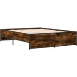 vidaXL Posteljni okvir dimljeni hrast 160x200 cm inž. les in kovina, (21128138) | Shoptok.si