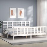 vidaXL Posteljni okvir z vzglavjem bel 200x200 cm trden les Cene