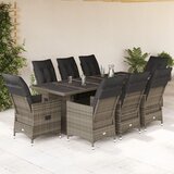 vidaXL 9-dijelni vrtni bistro set od poliratana s jastucima sivi - Bez naslona za noge Stakl 8 | shoptok.hr
